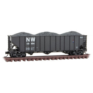 Micro-Trains 108 00 421 - 100 Ton 3 Bay Open Hopper w Coal Load - N & W # 118894