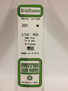 Evergreen 222 - Rod - .062"/1.6mm Dia - 8 Pieces