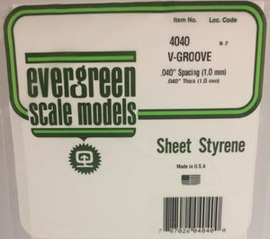 Evergreen 4040 - V-Groove - .040"/1.0mm Spacing // .040"/1.0mm Thick - 1 Sheet