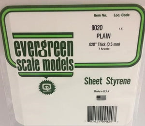 Evergreen 9020 - Polystyrene Sheets - .020"/0.5mm Thick - 3 Sheets - Plain White
