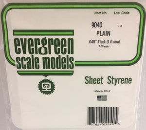 Evergreen 9040 - Polystyrene Sheets - .040"/1mm Thick - 2 Sheets - Plain White