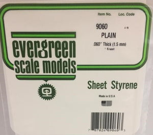 Evergreen 9060 - Polystyrene Sheets - .060"/1.5mm - 1 Sheet - Plain White