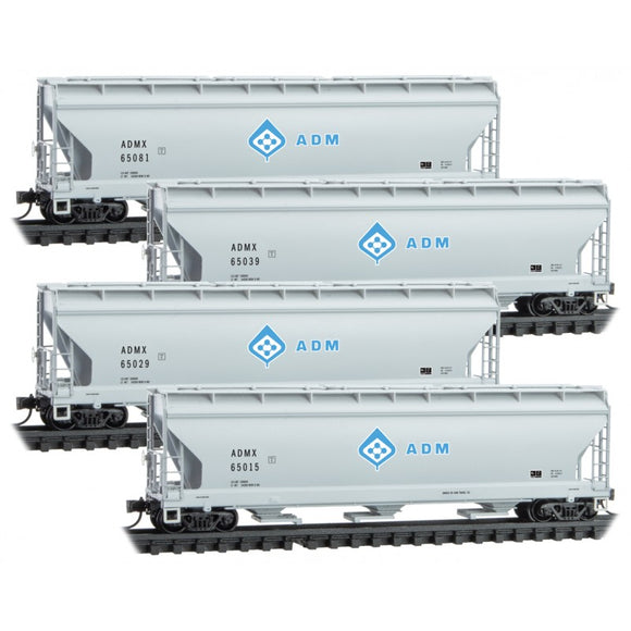 Micro-Trains 993 00 186 - 3 Bay Covered Hopper - Archer-Daniels-Midland - Four Pack