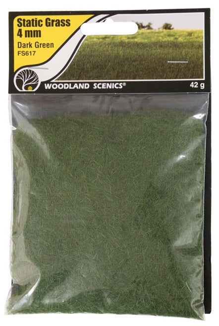 Woodland Scenics FS617 - Static Grass 4mm - Dark Green - 1.48 oz