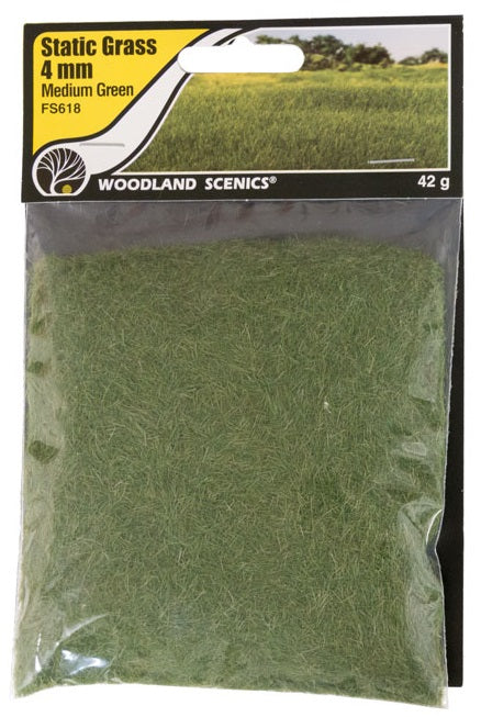 Woodland Scenics FS618 - Static Grass 4mm - Medium Green - 1.48 oz