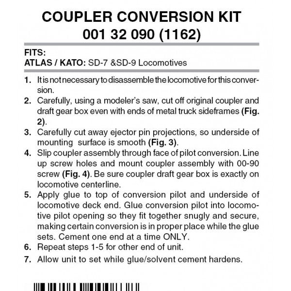 Micro-Trains 001 32 090 - Coupler Conversion Kit - Atlas/Kato SD-7 & SD-9 - (1162) 2 Pairs